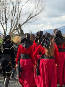 a group of women in medieval clothing walking down a road at Gugoshvili's Cellar in Kvareli