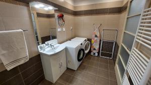 a bathroom with a washing machine and a washer at Bonvolon in Prague