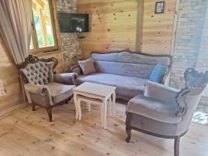 a living room with a couch and two chairs and a table at Riverland Cottage 2 in Kolašin