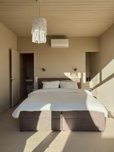 a bedroom with a large bed and a chandelier at Lizzy's B&B in Maarssen