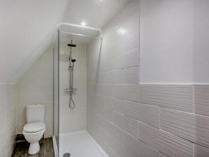 a bathroom with a toilet and a walk in shower at 4 Bed in Beaumaris oc-94501 in Llanddona +28 photos