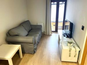 a living room with a couch and a tv at Apartamento centro de Puigcerda in Puigcerdà