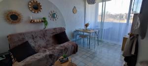 a living room with a couch and a table at studio meublé classé 2 étoiles - 30m² in Gréoux-les-Bains