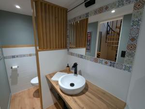 a bathroom with a sink and a toilet at Les Chardonnerets in Villemandeur +7 photos