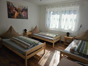 a room with two beds and a window at Farmhaus in Ravensburg +30 photos