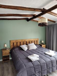 a bedroom with a large purple bed with two pillows at Möller Masi in Purmamarca