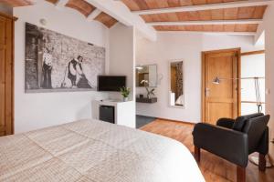 ein Schlafzimmer mit Bett, Stuhl und Fernseher in der Unterkunft Hotel Can Riera by CheelHotels in Moscari