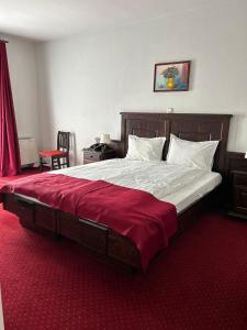 a bedroom with a large bed with a red blanket at Hotel Clasic in Sebeş +29 photos