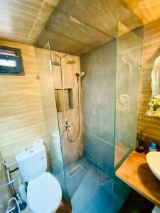 a bathroom with a shower and a toilet and a sink at New dream home in Fez