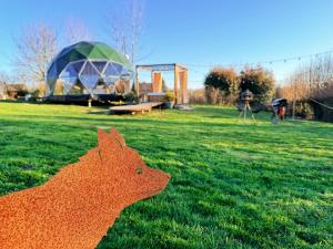 a toy dog in the grass in a park at Dôme Saint-Eloi in Floursies