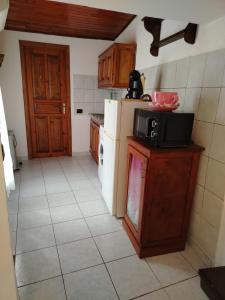 a kitchen with a refrigerator and a microwave at La maison d'amour in Sanluri