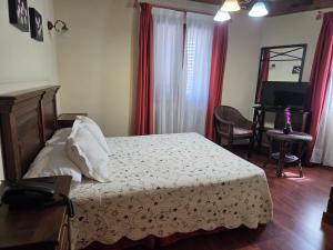 a bedroom with a bed and a desk and a television at Hotel Rural Las Farolas in San Rafael