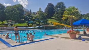 a group of people in a swimming pool at Swiss Lakeside Apartments in Spiez