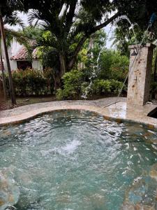 a pool of water with a fountain in a yard at El Encanto in Olaya