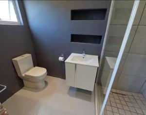 a bathroom with a toilet and a sink and a shower at Luxurious and spacious 2 level apartment in Tygerberg Hills