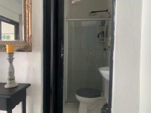 a bathroom with a toilet and a sink and a mirror at casa aconchegante proximo a praia in Maceió +15 photos