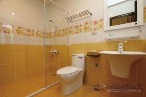 台東市的住宿－小熊管家民宿，一间带卫生间和水槽的浴室