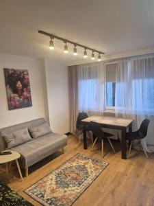 a living room with a couch and a table at Apartament Serbinowska in Kalisz