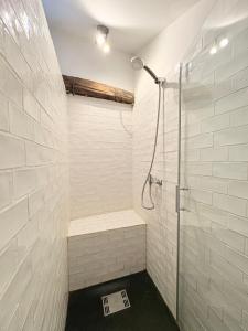 a bathroom with a shower with a shower at La grange du dévoluy in Le Dévoluy +36 photos
