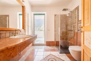 a bathroom with a shower and a toilet and a sink at Villa Dream alla Beppa in Tenno +94 photos