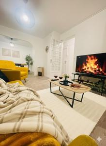 a living room with a couch and a fireplace at Le Coin Soleil - Netflix - Insead in Fontainebleau +21 photos