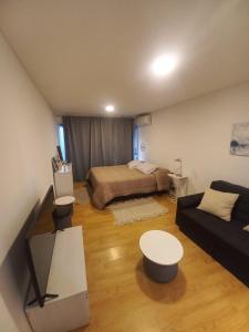 a living room with a bed and a couch at Monoambiente Evanz in Ciudad Lujan de Cuyo