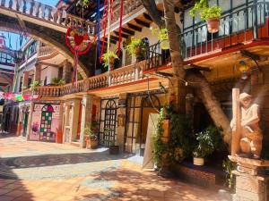 a street with plants on the side of a building at Hotel Plaza Macondo in Comonfort +15 photos