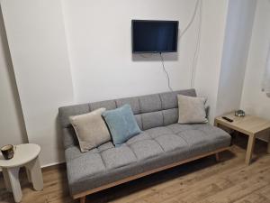 a living room with a couch and a tv at Ve dvoře in Výrovice