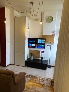 a living room with a tv and a couch at Boavista Apartments in Paredes de Coura