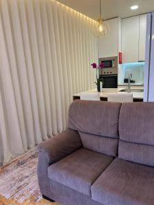 a living room with a couch and a kitchen at Boavista Apartments in Paredes de Coura +4 photos