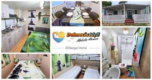 a collage of pictures of a kitchen and a house at Dalmacia Idyll mobilházak Privlaka in Privlaka