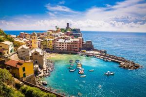 an aerial view of a harbor with boats in the water at Bungalow Resort Ameglia in Ameglia