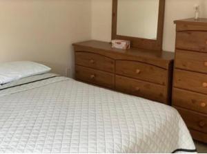 a bedroom with a bed and a dresser and a mirror at Caribbean Deck Estate in Effort