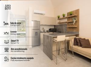 a kitchen with a counter and a kitchen island at Ph Costa Grande n6 in Nueva Gorgona