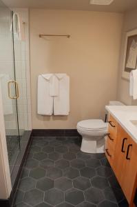 a bathroom with a toilet and a shower at Lodge Room 016 in Black Butte Ranch