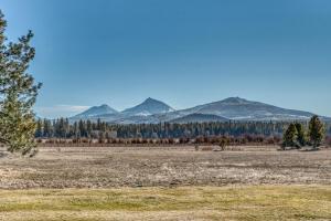 a field with trees and mountains in the background at Lodge Room 002 in Black Butte Ranch