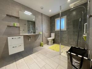 a bathroom with a shower and a sink and a toilet at Eki-begia in Ainhice-Mongelos +14 photos