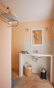 uma casa de banho com um lavatório e um espelho em La Petite Maison em Villeneuve-lès-Avignon