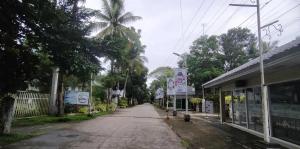an empty street in a town with a palm tree at Lantau Beach Resort in Tukuran