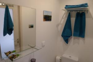 セジンブラにあるCasa Ferreiraのバスルーム(ガラスの棚、鏡付)