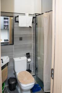 a bathroom with a toilet and a shower at Taurus B8-6 in Nairobi