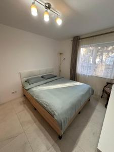 a bedroom with a large bed and a window at Zen 2 Bedroom Apartment with Terrace in Zalău