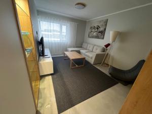 a living room with a couch and a table at Emmaste Apartment in Emmaste