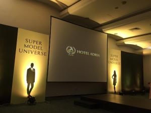 a man in a suit on a screen in a room at Hotel Adria in Sofia