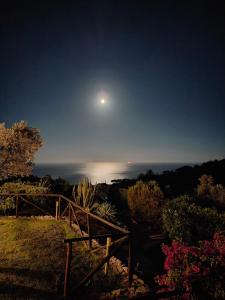 a full moon rising over the ocean at night at Sea view villa with large garden in Campo nell'Elba