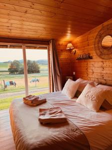 a bedroom with a bed with a view of a field at Escale Cocooning in Bruyères +164 photos