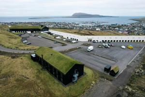 an overhead view of a building with a grass roof at Hotel Føroyar in Tórshavn