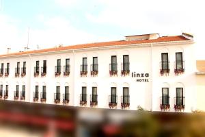 a white building with black windows and plants at Linza Suite in Babaeski