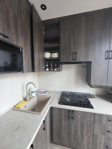 a kitchen with a sink and a stove top oven at Rayana's in Vanadzor