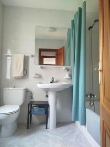 a bathroom with a sink and a toilet and a mirror at Apartamento Pinilla Lagunas de Villafáfila in Manganeses de la Lampreana +12 photos